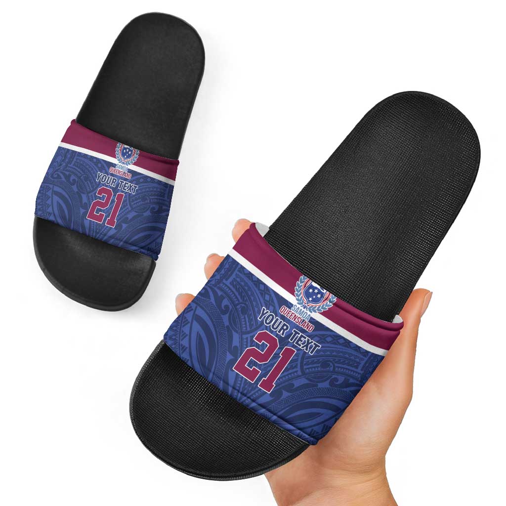 Queensland Samoa Custom Slide Sandals Maroon-Blue Pacific Polynesian Tribal Pattern LT9 - Polynesian Pride
