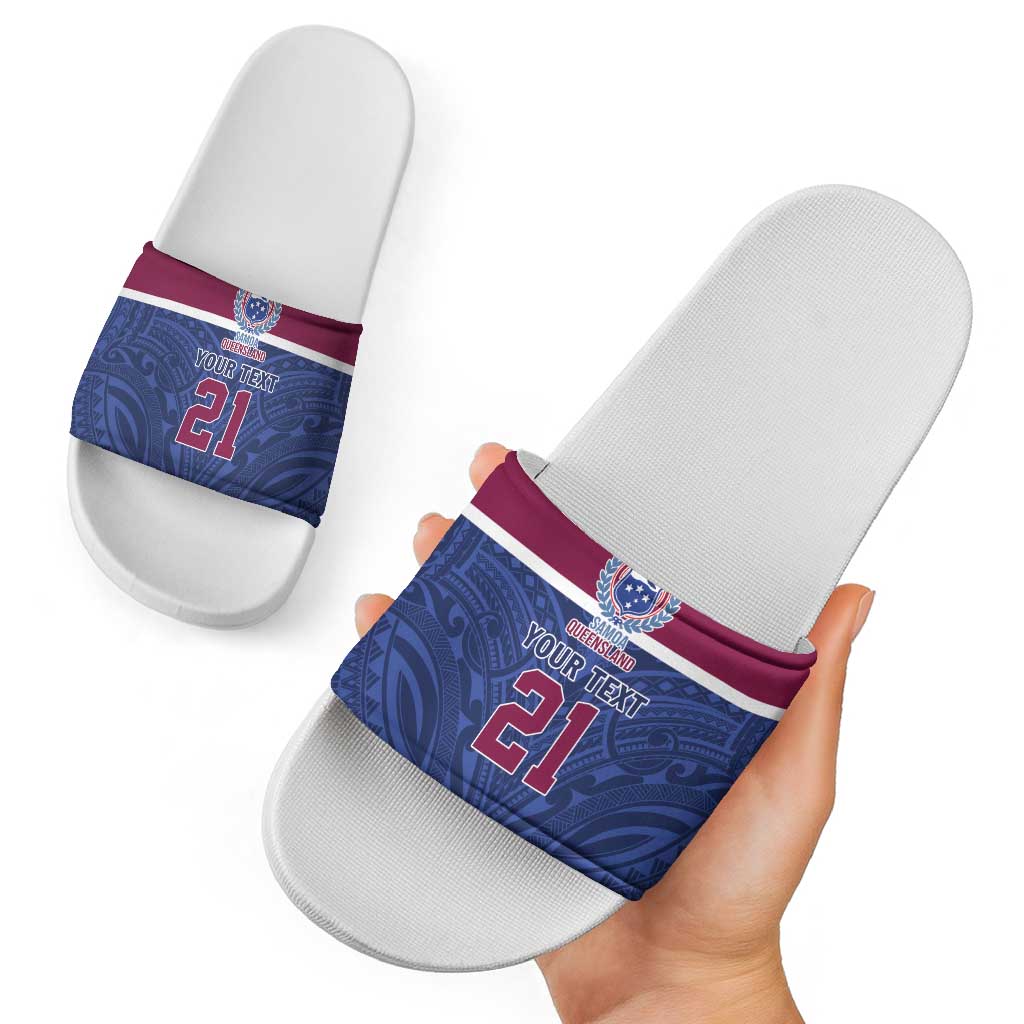 Queensland Samoa Custom Slide Sandals Maroon-Blue Pacific Polynesian Tribal Pattern LT9 - Polynesian Pride