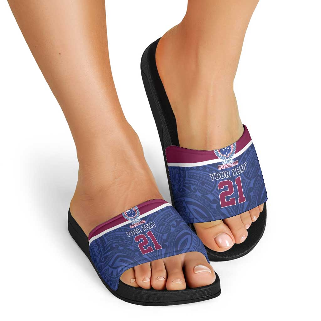 Queensland Samoa Custom Slide Sandals Maroon-Blue Pacific Polynesian Tribal Pattern LT9 - Polynesian Pride