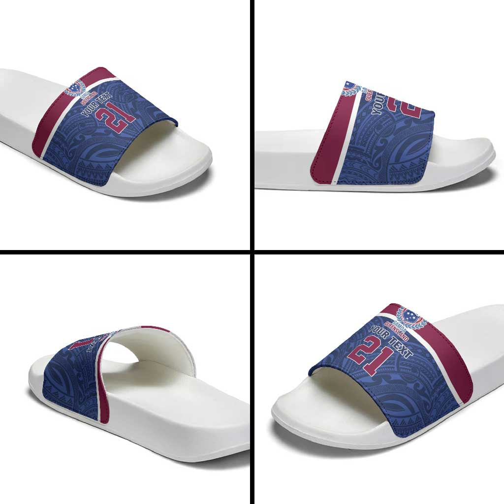 Queensland Samoa Custom Slide Sandals Maroon-Blue Pacific Polynesian Tribal Pattern LT9 - Polynesian Pride