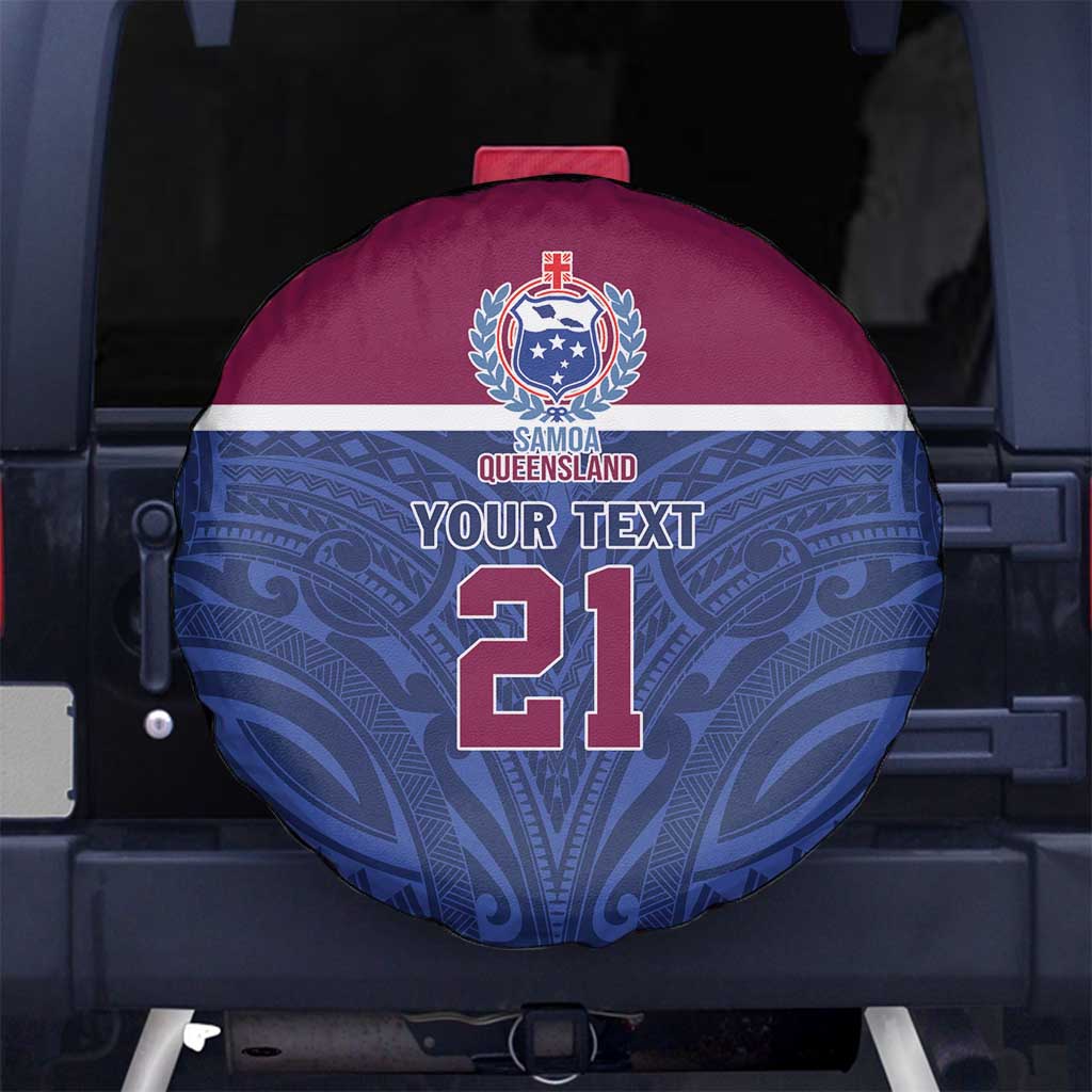 Queensland Samoa Custom Spare Tire Cover Maroon-Blue Pacific Polynesian Tribal Pattern