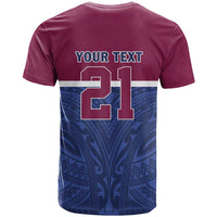 Queensland Samoa Custom T Shirt Maroon-Blue Pacific Polynesian Tribal Pattern