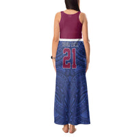 Queensland Samoa Custom Tank Maxi Dress Maroon-Blue Pacific Polynesian Tribal Pattern