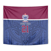 Queensland Samoa Custom Tapestry Maroon-Blue Pacific Polynesian Tribal Pattern