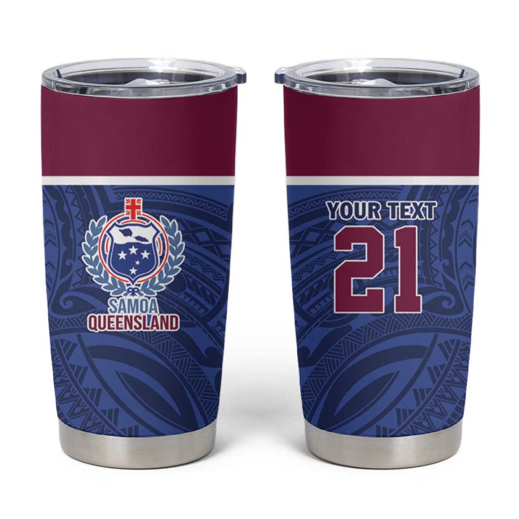 Queensland Samoa Custom Tumbler Cup Maroon-Blue Pacific Polynesian Tribal Pattern LT9 Dark Blue - Polynesian Pride