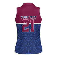 Queensland Samoa Custom Women Sleeveless Polo Shirt Maroon-Blue Pacific Polynesian Tribal Pattern
