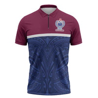 Queensland Samoa Custom Zipper Polo Shirt Maroon-Blue Pacific Polynesian Tribal Pattern LT9 Dark Blue - Polynesian Pride