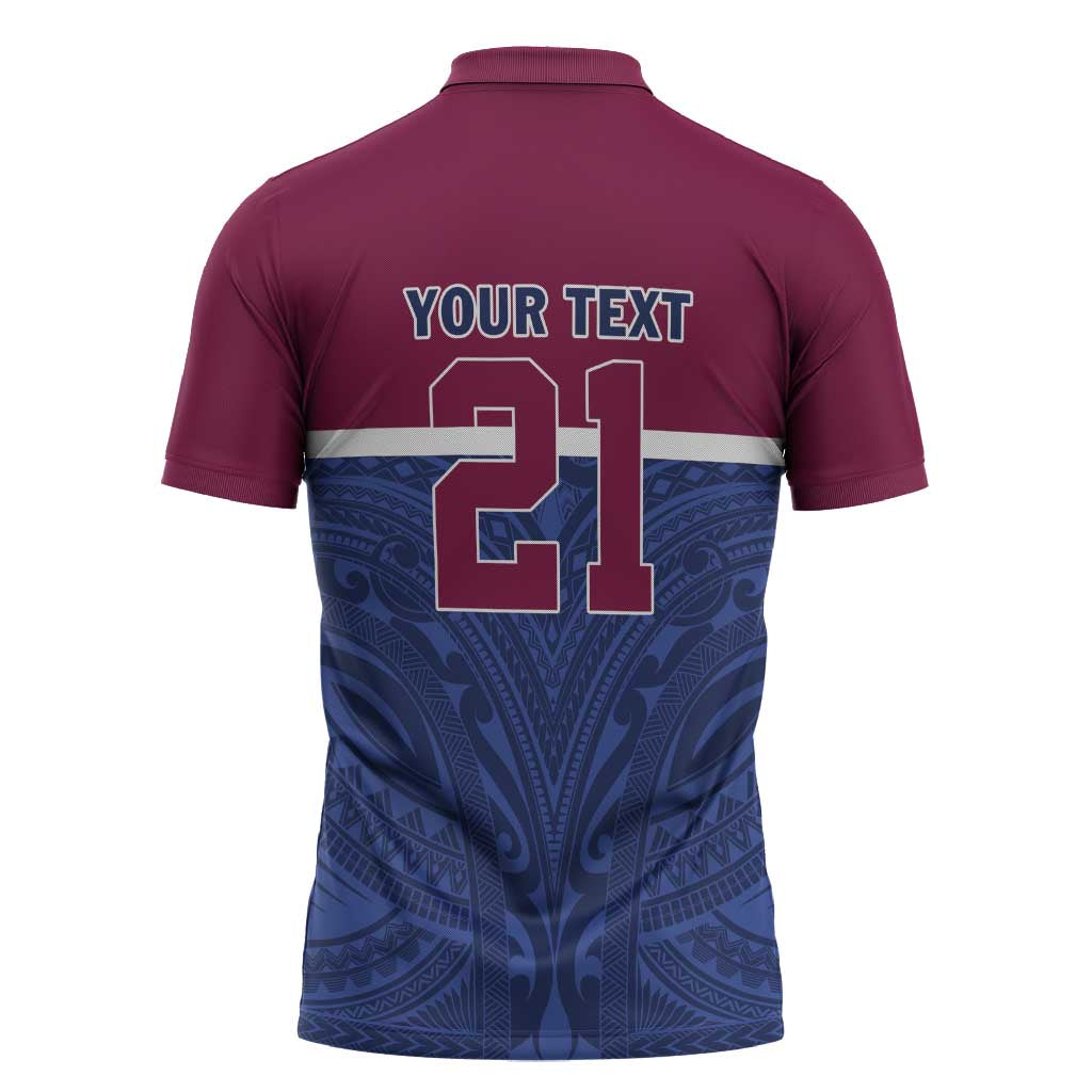 Queensland Samoa Custom Zipper Polo Shirt Maroon-Blue Pacific Polynesian Tribal Pattern LT9 - Polynesian Pride