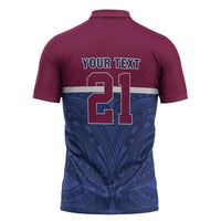 Queensland Samoa Custom Zipper Polo Shirt Maroon-Blue Pacific Polynesian Tribal Pattern LT9 - Polynesian Pride
