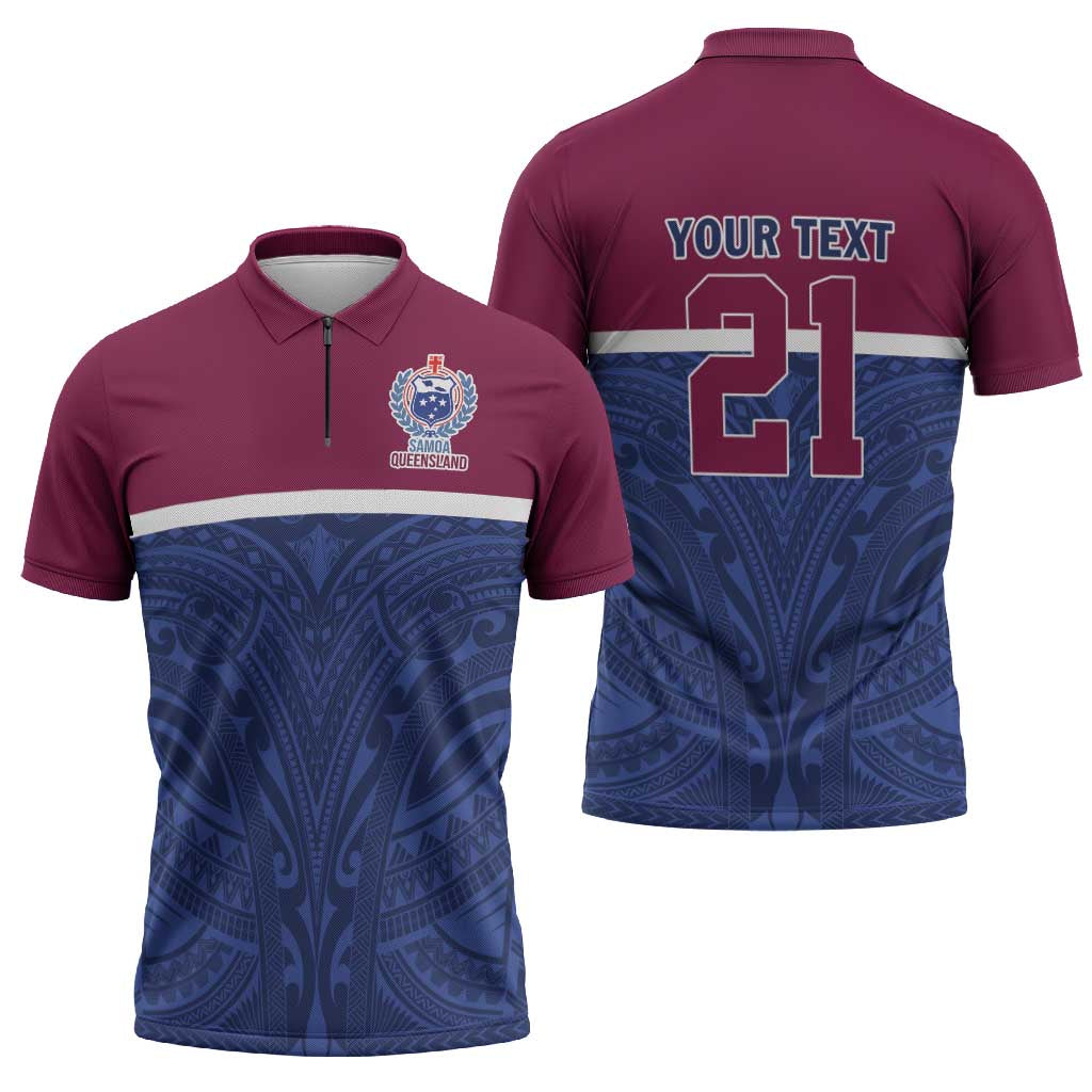 Queensland Samoa Custom Zipper Polo Shirt Maroon-Blue Pacific Polynesian Tribal Pattern LT9 - Polynesian Pride