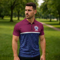 Queensland Samoa Custom Zipper Polo Shirt Maroon-Blue Pacific Polynesian Tribal Pattern LT9 - Polynesian Pride