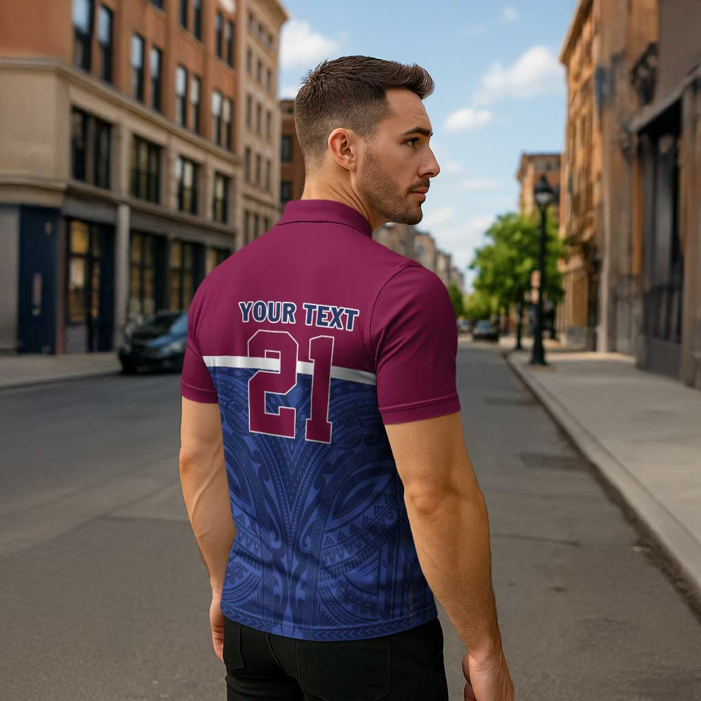 Queensland Samoa Custom Zipper Polo Shirt Maroon-Blue Pacific Polynesian Tribal Pattern LT9 - Polynesian Pride