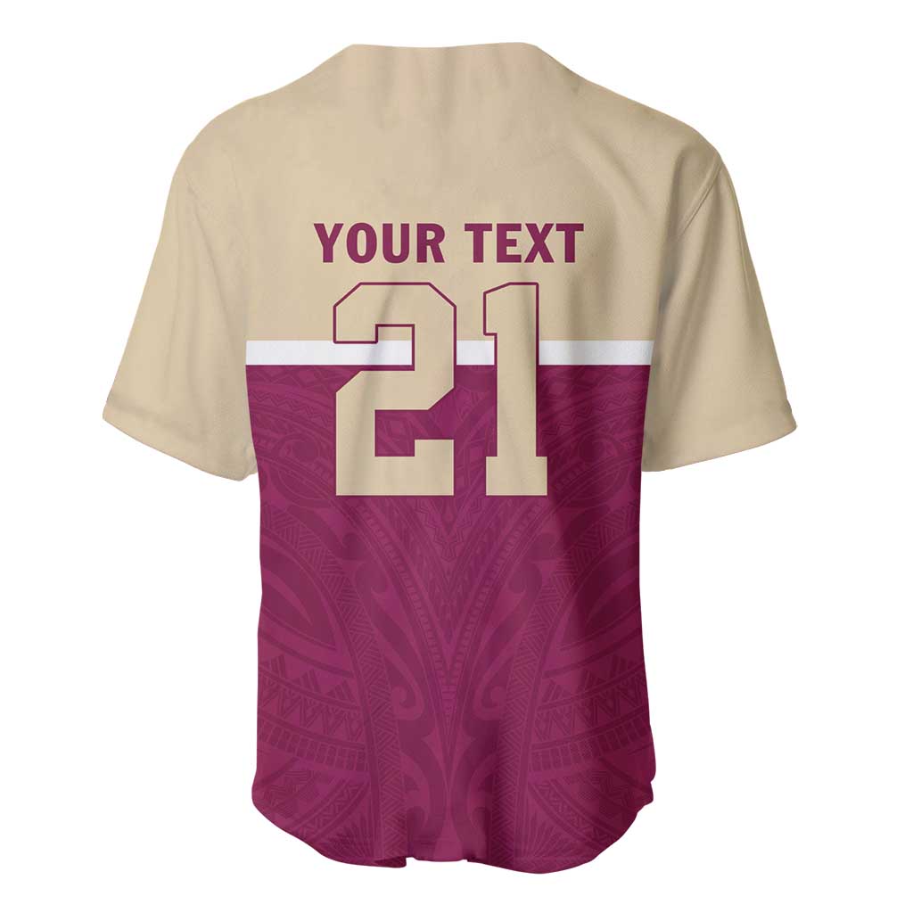 Queensland Samoa Custom Baseball Jersey Maroon Pacific Polynesian Tribal Pattern