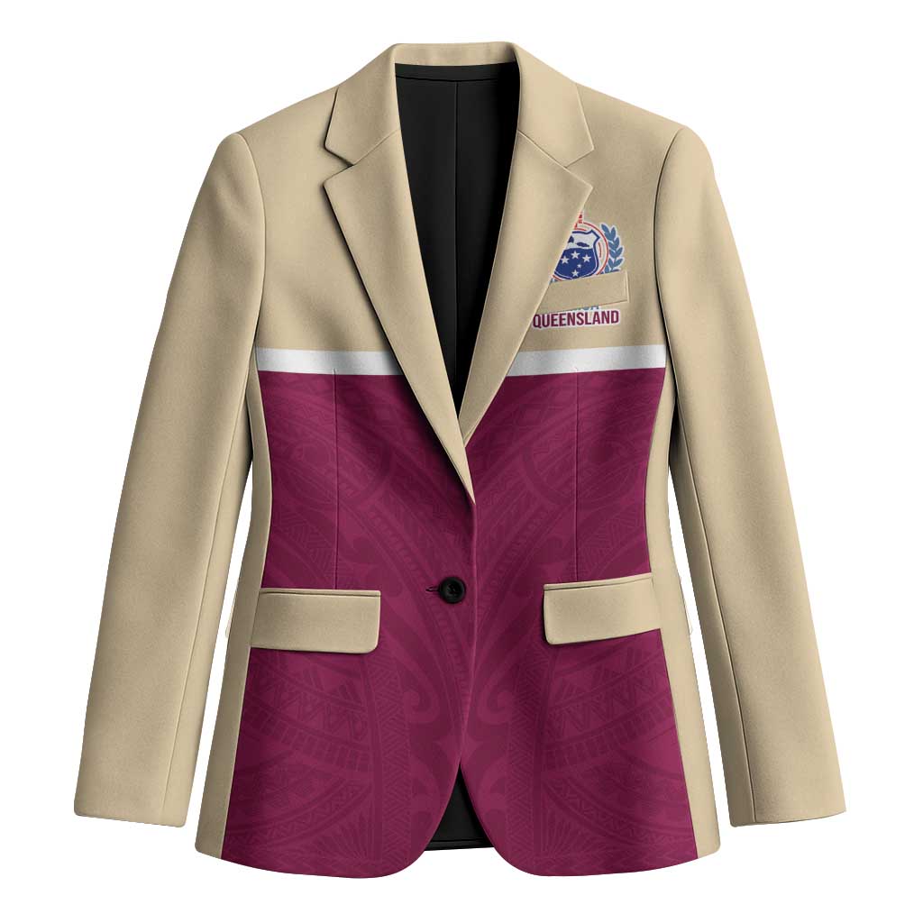 Queensland Samoa Custom Blazer Maroon Pacific Polynesian Tribal Pattern LT9 Unisex Maroon - Polynesian Pride