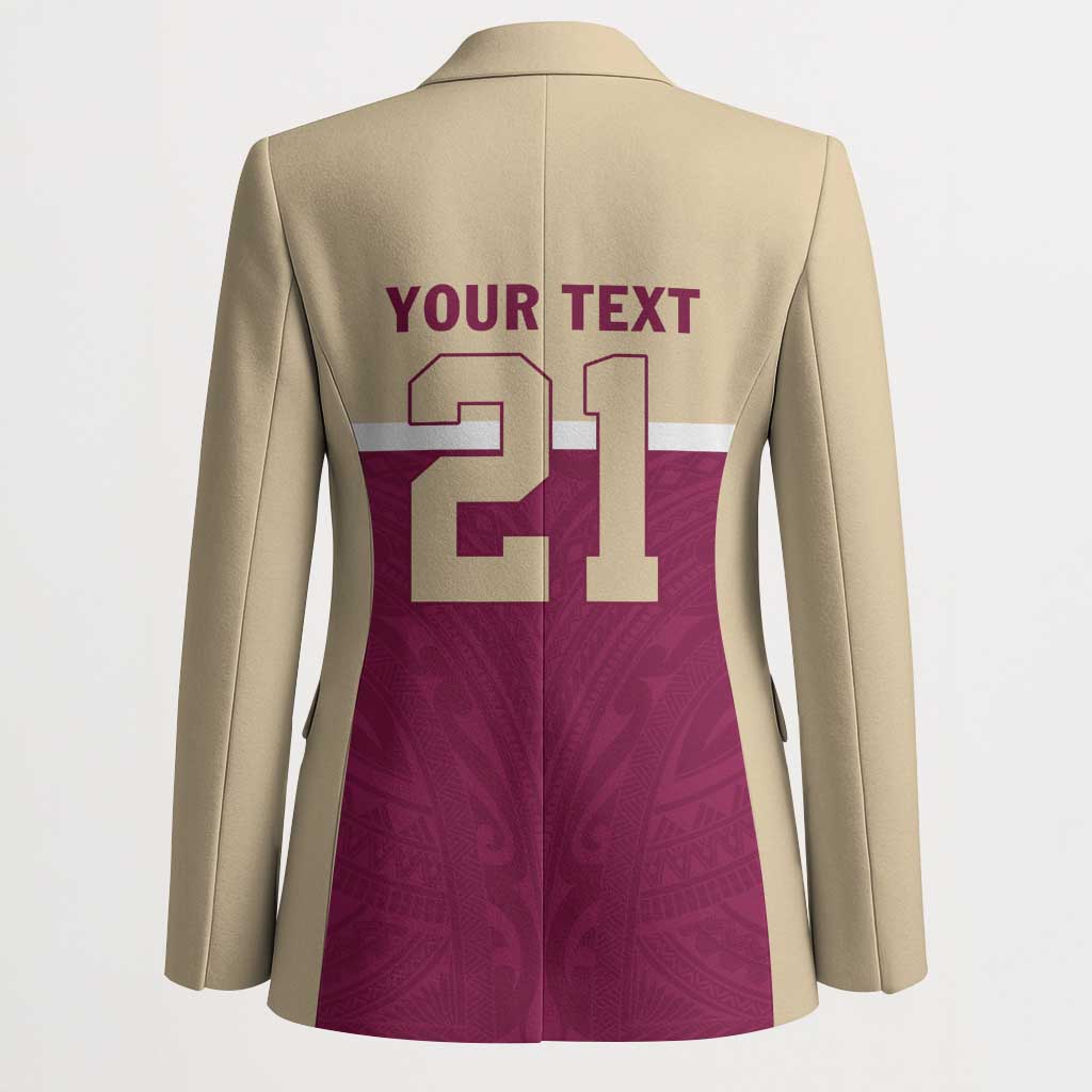 Queensland Samoa Custom Blazer Maroon Pacific Polynesian Tribal Pattern LT9 - Polynesian Pride