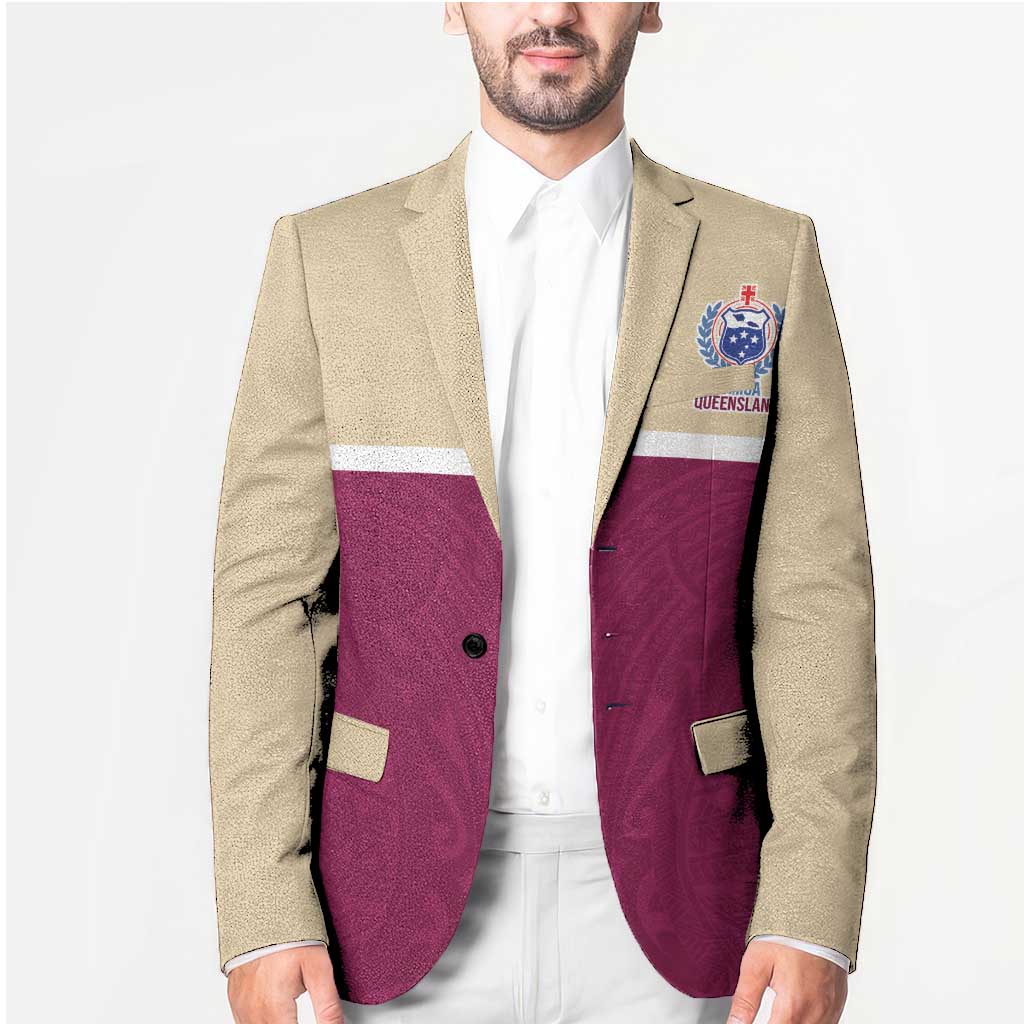 Queensland Samoa Custom Blazer Maroon Pacific Polynesian Tribal Pattern LT9 - Polynesian Pride