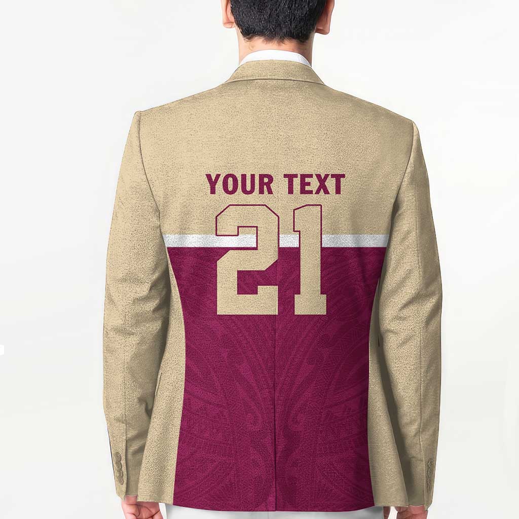 Queensland Samoa Custom Blazer Maroon Pacific Polynesian Tribal Pattern LT9 - Polynesian Pride
