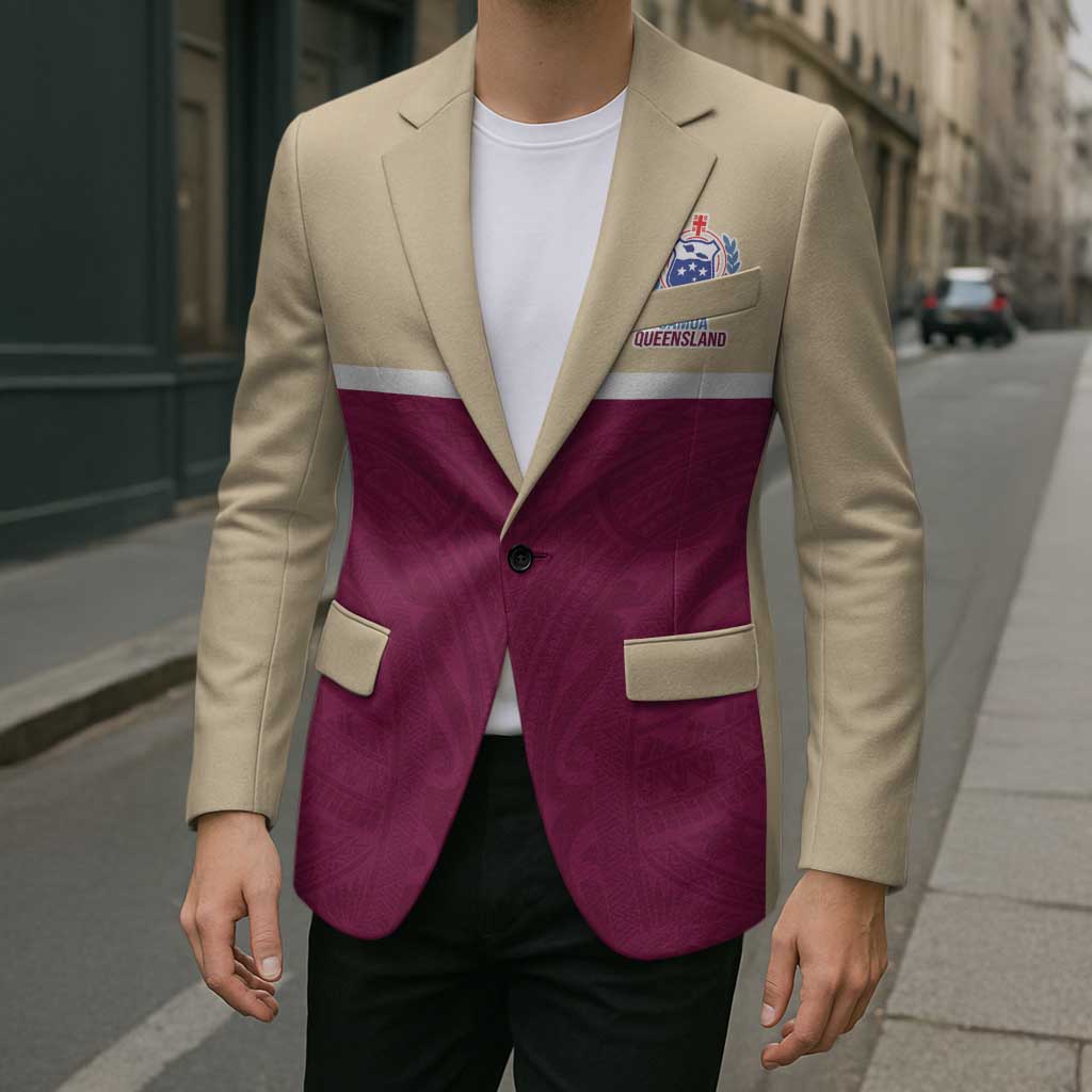 Queensland Samoa Custom Blazer Maroon Pacific Polynesian Tribal Pattern LT9 - Polynesian Pride