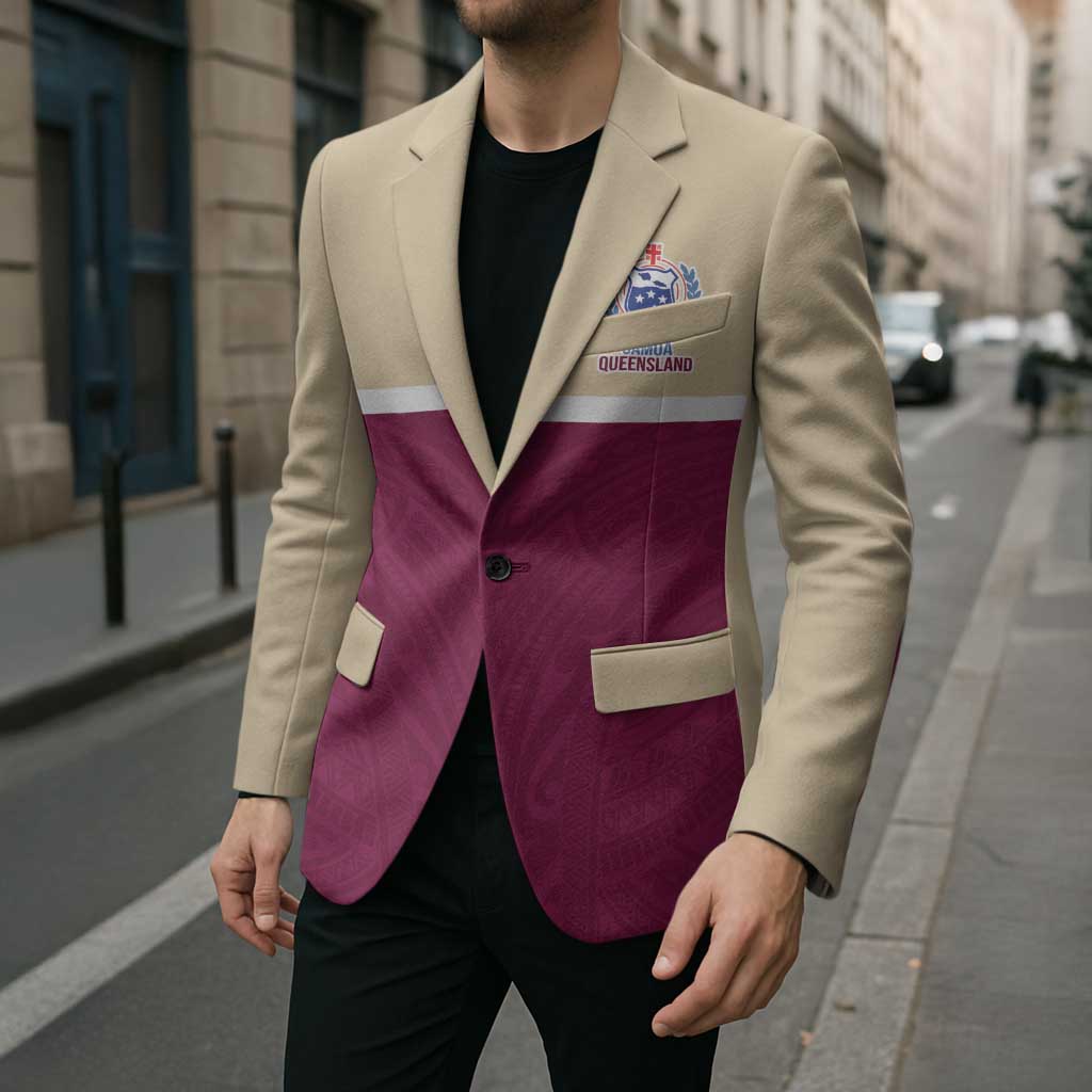 Queensland Samoa Custom Blazer Maroon Pacific Polynesian Tribal Pattern LT9 - Polynesian Pride