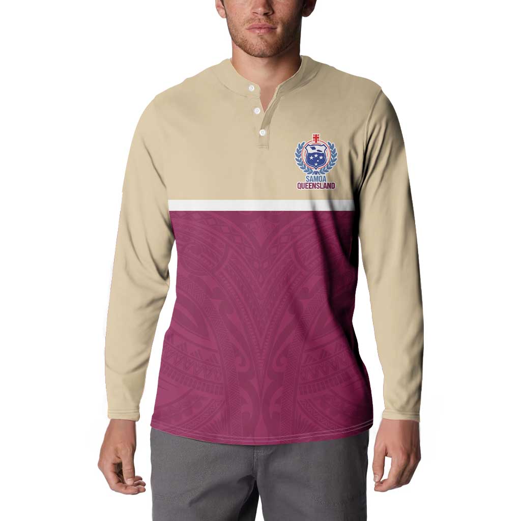 Queensland Samoa Custom Button Sweatshirt Maroon Pacific Polynesian Tribal Pattern