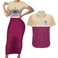 Queensland Samoa Custom Couples Matching Short Sleeve Bodycon Dress and Hawaiian Shirt Maroon Pacific Polynesian Tribal Pattern