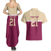 Queensland Samoa Custom Couples Matching Summer Maxi Dress and Hawaiian Shirt Maroon Pacific Polynesian Tribal Pattern