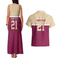 Queensland Samoa Custom Couples Matching Tank Maxi Dress and Hawaiian Shirt Maroon Pacific Polynesian Tribal Pattern