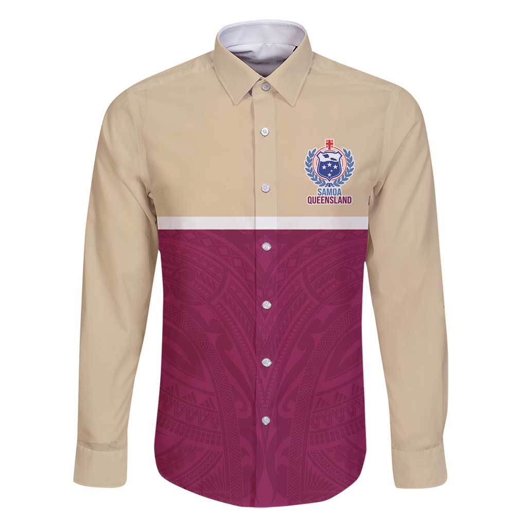 Queensland Samoa Custom Family Matching Long Sleeve Bodycon Dress and Hawaiian Shirt Maroon Pacific Polynesian Tribal Pattern