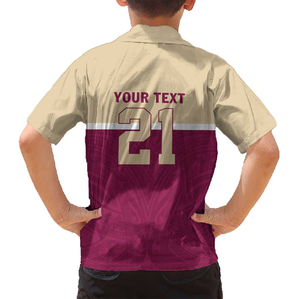 Queensland Samoa Custom Family Matching Off Shoulder Maxi Dress and Hawaiian Shirt Maroon Pacific Polynesian Tribal Pattern