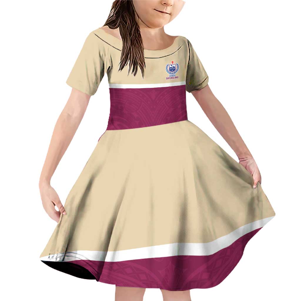 Queensland Samoa Custom Family Matching Off Shoulder Short Dress and Hawaiian Shirt Maroon Pacific Polynesian Tribal Pattern