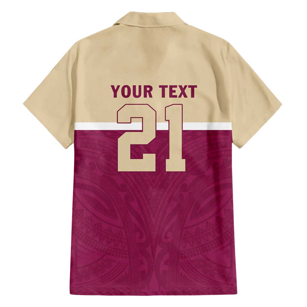 Queensland Samoa Custom Family Matching Off Shoulder Short Dress and Hawaiian Shirt Maroon Pacific Polynesian Tribal Pattern