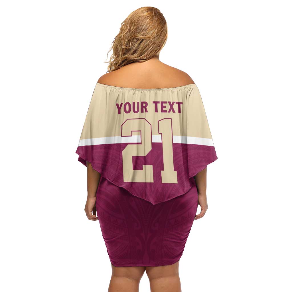 Queensland Samoa Custom Family Matching Off Shoulder Short Dress and Hawaiian Shirt Maroon Pacific Polynesian Tribal Pattern