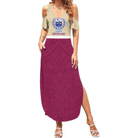 Queensland Samoa Custom Family Matching Summer Maxi Dress and Hawaiian Shirt Maroon Pacific Polynesian Tribal Pattern