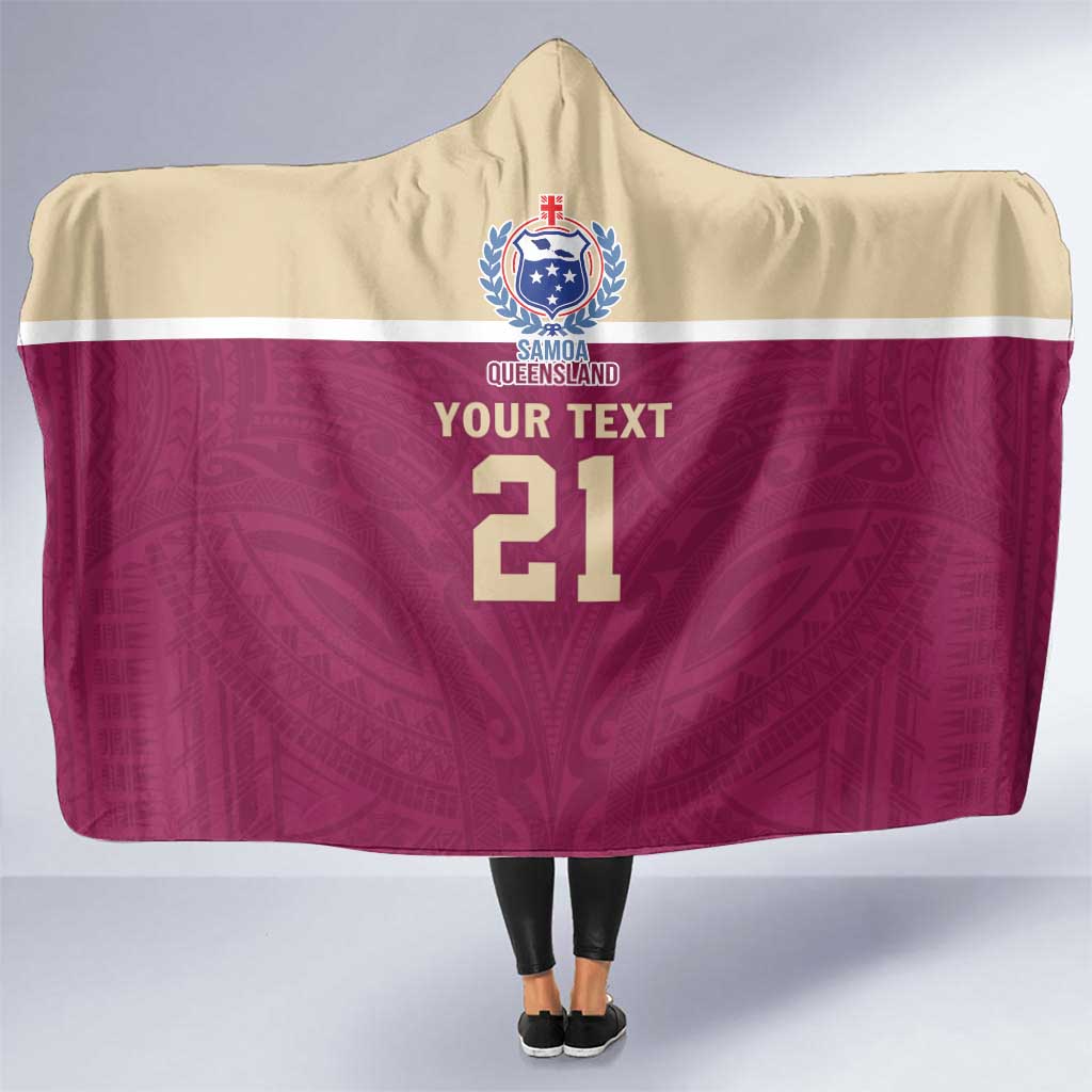 Queensland Samoa Custom Hooded Blanket Maroon Pacific Polynesian Tribal Pattern