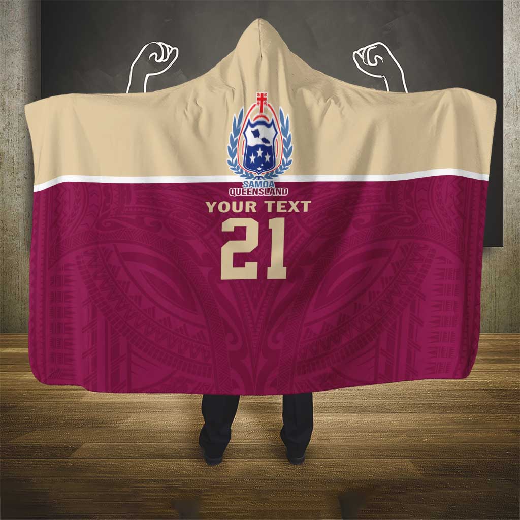 Queensland Samoa Custom Hooded Blanket Maroon Pacific Polynesian Tribal Pattern