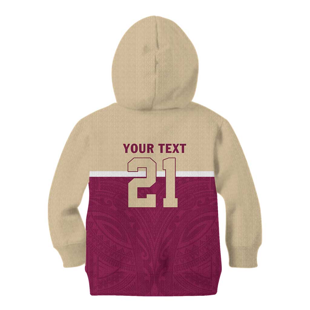 Queensland Samoa Custom Kid Hoodie Maroon Pacific Polynesian Tribal Pattern