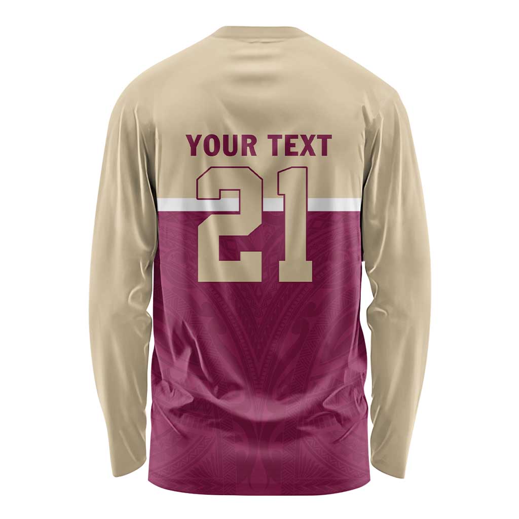 Queensland Samoa Custom Long Sleeve Shirt Maroon Pacific Polynesian Tribal Pattern