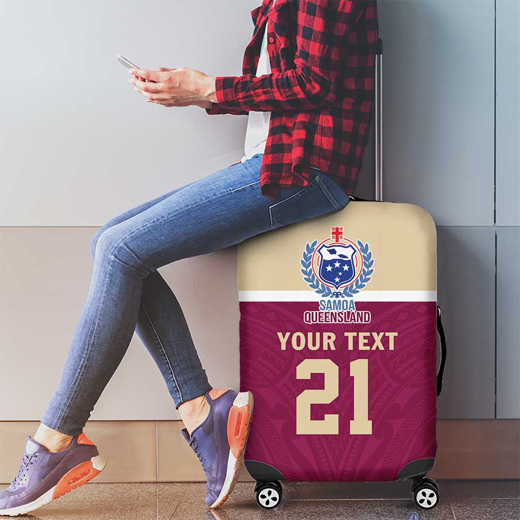 Queensland Samoa Custom Luggage Cover Maroon Pacific Polynesian Tribal Pattern