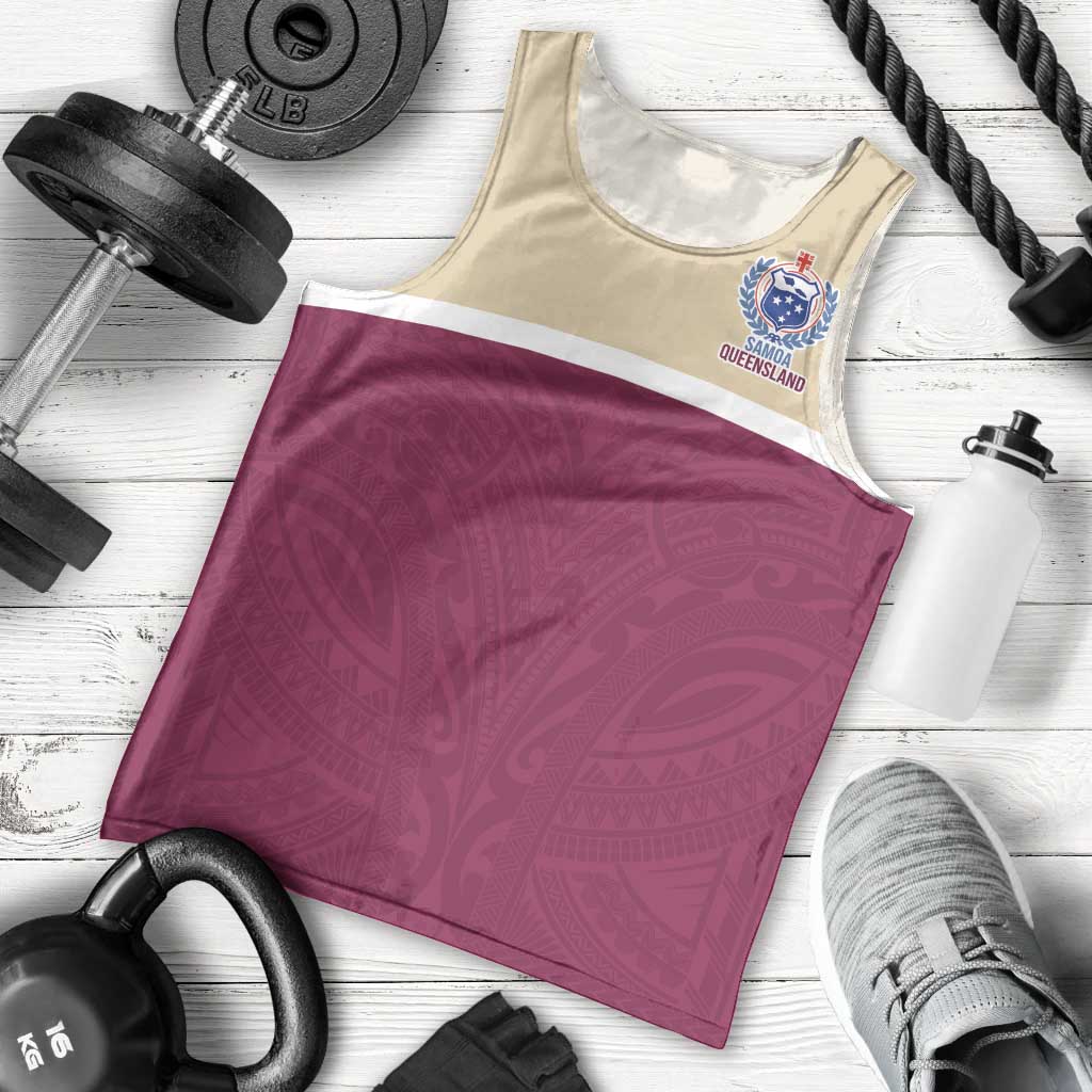 Queensland Samoa Custom Men Tank Top Maroon Pacific Polynesian Tribal Pattern