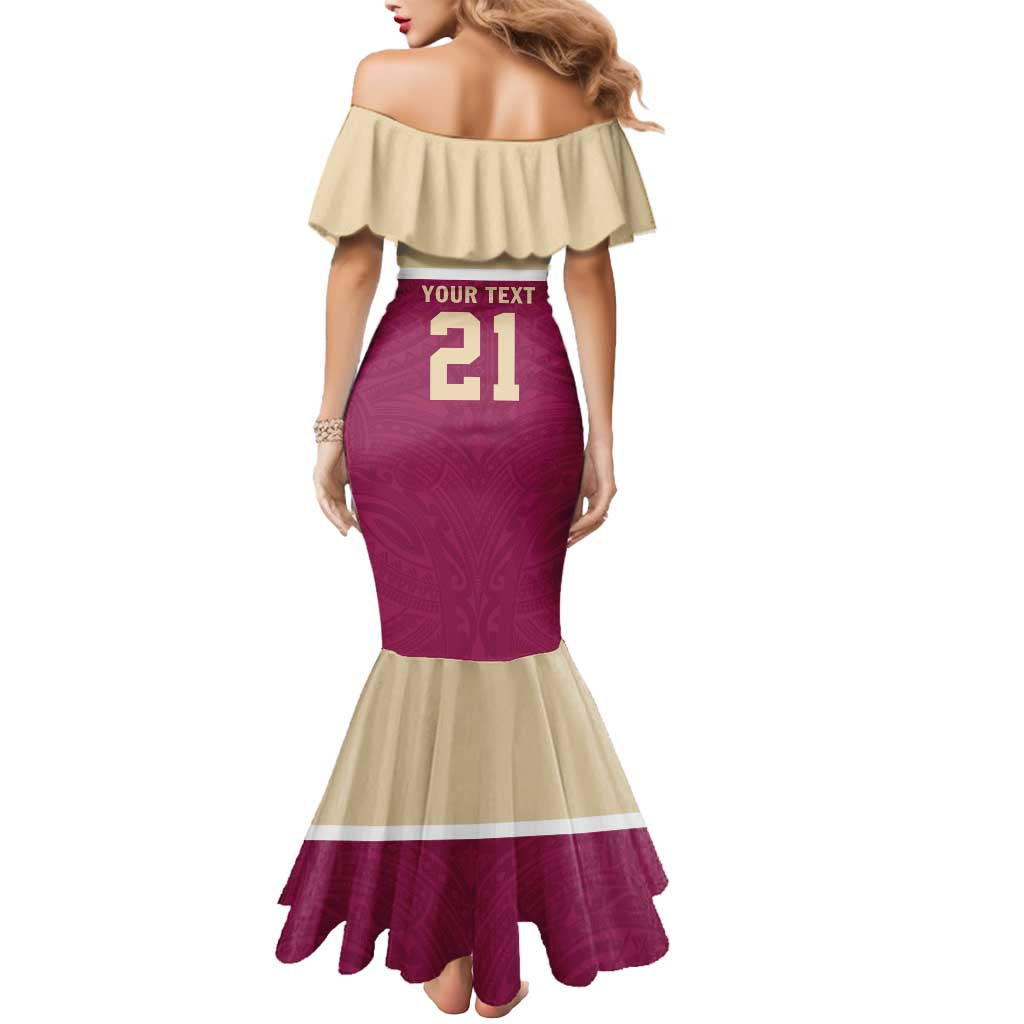 Queensland Samoa Custom Mermaid Dress Maroon Pacific Polynesian Tribal Pattern