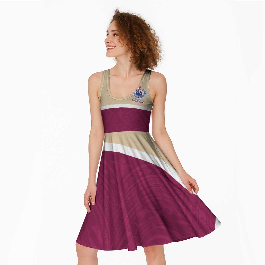 Queensland Samoa Custom Midi Dress Maroon Pacific Polynesian Tribal Pattern - Polynesian Pride