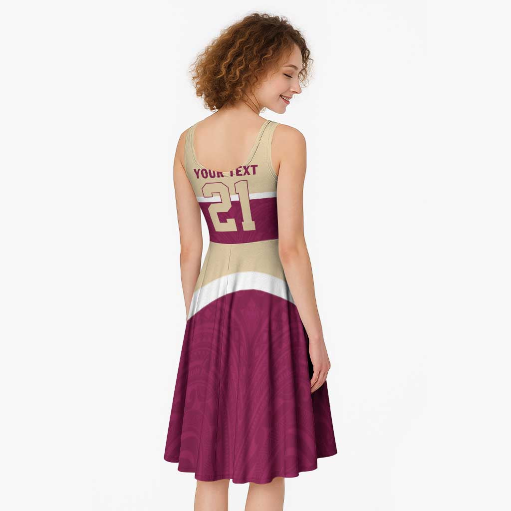 Queensland Samoa Custom Midi Dress Maroon Pacific Polynesian Tribal Pattern - Polynesian Pride