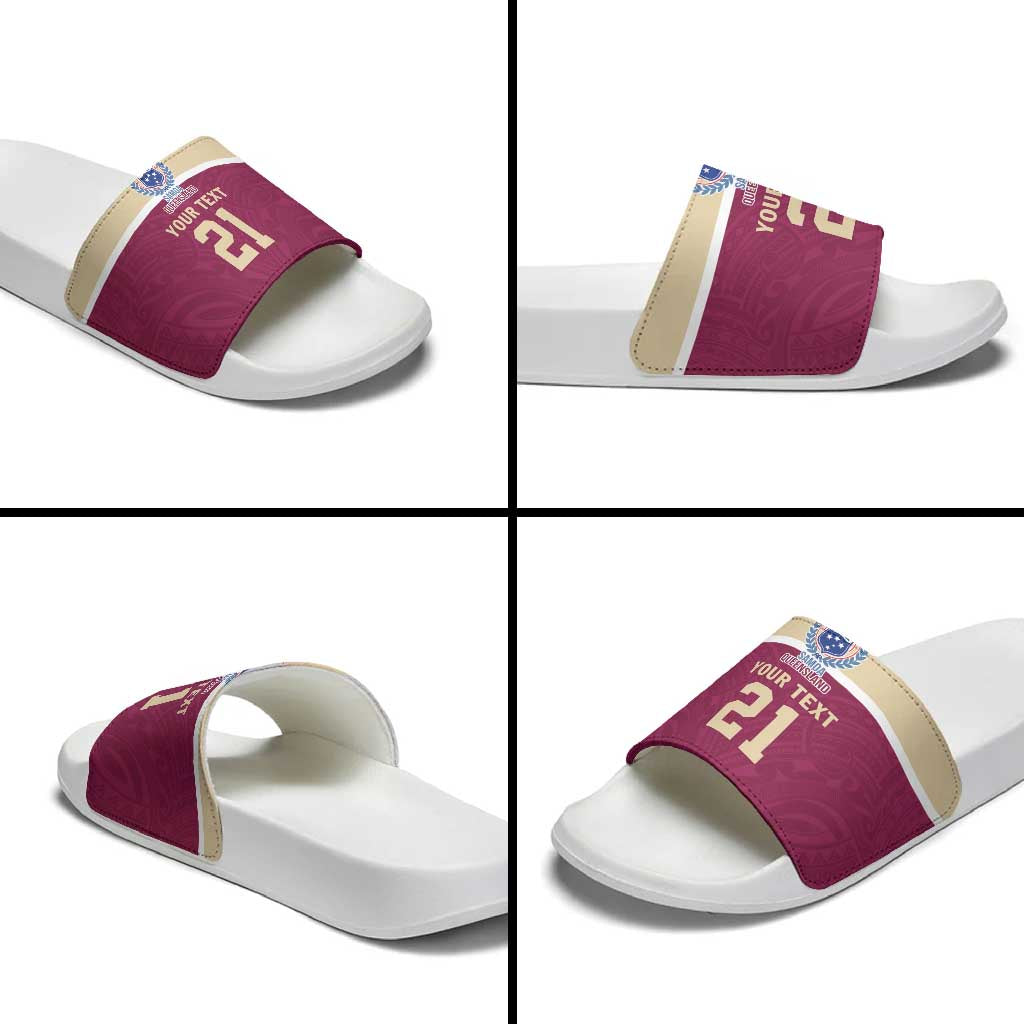 Queensland Samoa Custom Slide Sandals Maroon Pacific Polynesian Tribal Pattern - Polynesian Pride