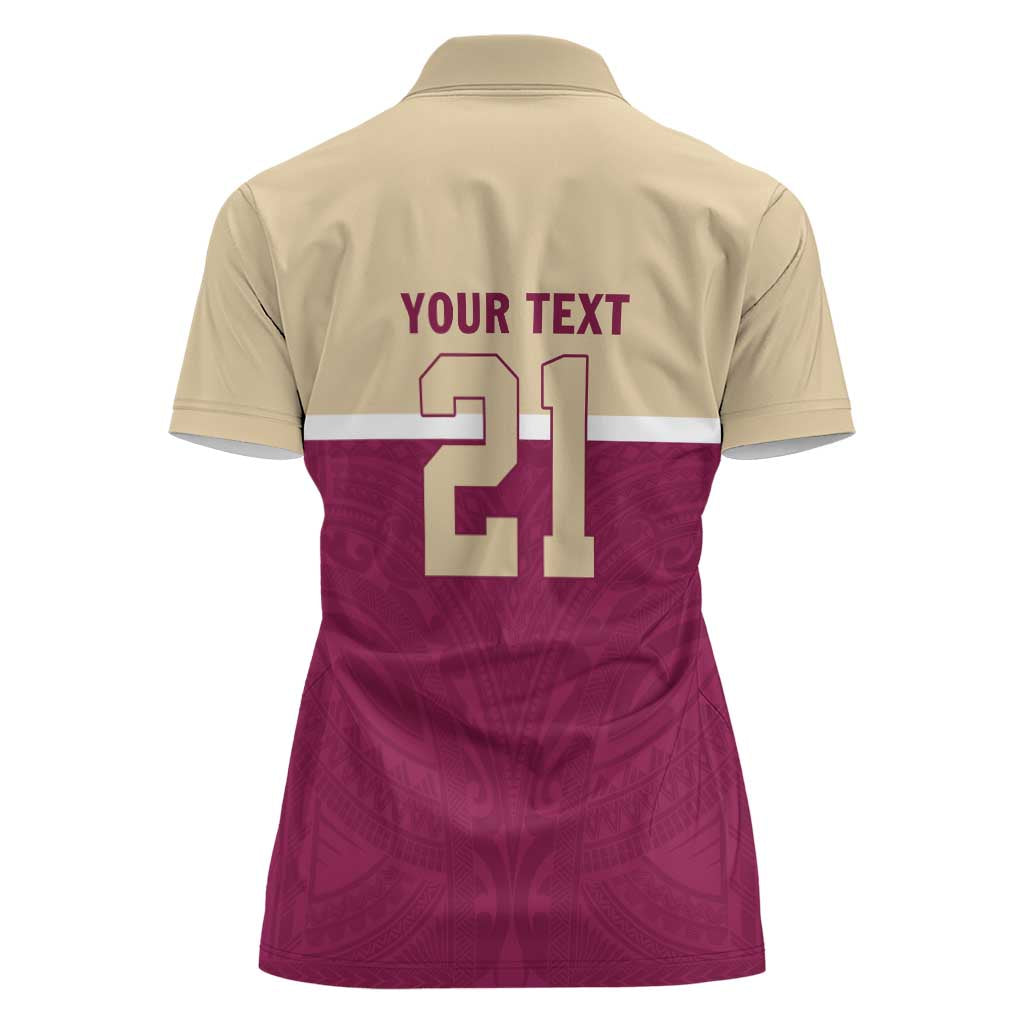 Queensland Samoa Custom Women Polo Shirt Maroon Pacific Polynesian Tribal Pattern