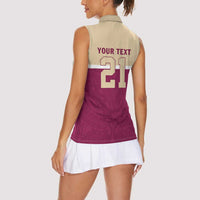 Queensland Samoa Custom Women Sleeveless Polo Shirt Maroon Pacific Polynesian Tribal Pattern