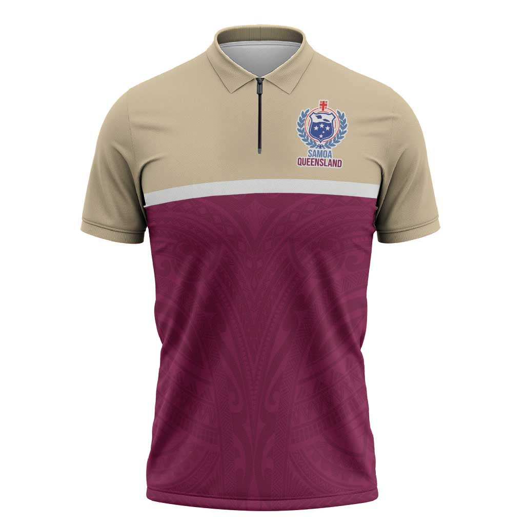 Queensland Samoa Custom Zipper Polo Shirt Maroon Pacific Polynesian Tribal Pattern LT9 Maroon - Polynesian Pride