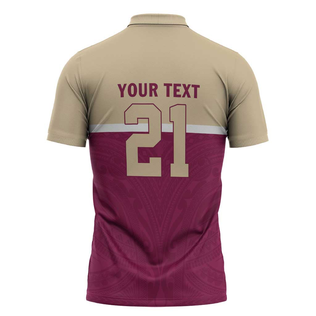 Queensland Samoa Custom Zipper Polo Shirt Maroon Pacific Polynesian Tribal Pattern LT9 - Polynesian Pride
