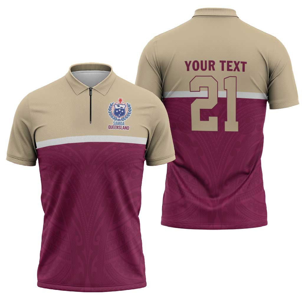 Queensland Samoa Custom Zipper Polo Shirt Maroon Pacific Polynesian Tribal Pattern LT9 - Polynesian Pride