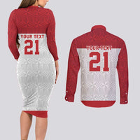 Queensland Tonga Custom Couples Matching Long Sleeve Bodycon Dress and Long Sleeve Button Shirt QLD with Tongan Ngatu Pattern