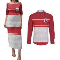 Queensland Tonga Custom Couples Matching Puletasi and Long Sleeve Button Shirt QLD with Tongan Ngatu Pattern